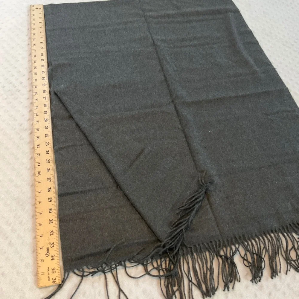 Luxurious Charcoal‎ Gray Cashmere Silk Scarf with Fringes